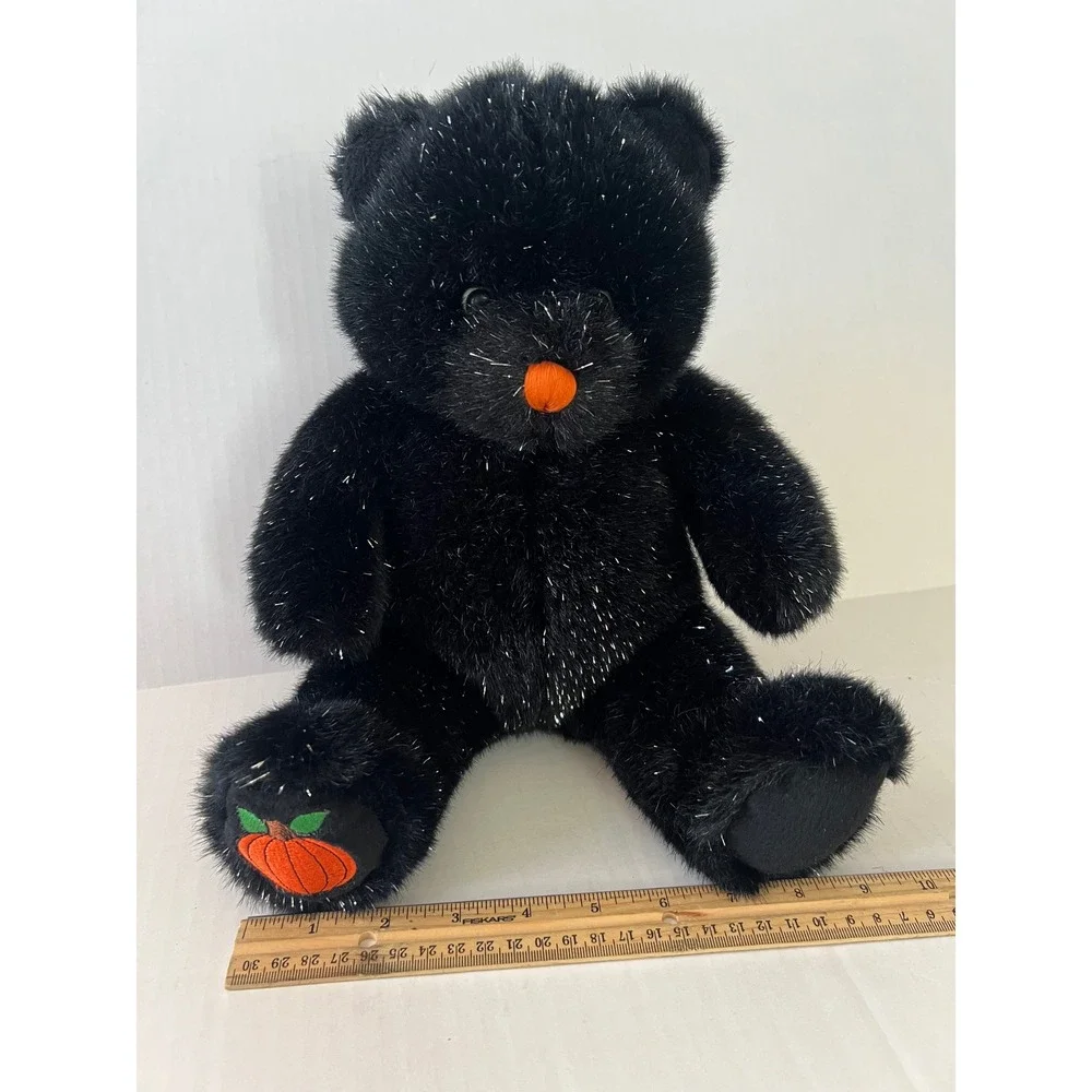 Build A Bear Halloween Black Pumpkin Bear Tinsel Sparkle Plush 1997 Vintage 11in